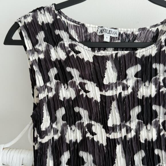 Alquema Dress 1 Small Smash Pocket Crinkle Pleated 3/4 Sleeve Artsy Abstract - Picture 11 of 14